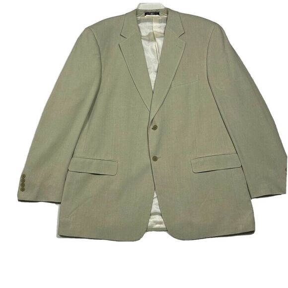 Meeting Street Mens 46 L Blazer 100% Pure Silk Beige Notch lapel Lined - Picture 1 of 11
